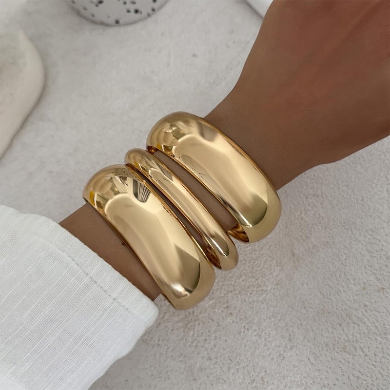 Bowdcvy Chunky Gold Bangle Bracelets for Women Stack Trendy Silver Wide Wrist Statement Cuff Bracelet Arm Cuffs Upper Bangle Fashion Jewelry Gift Accessories - Image 2